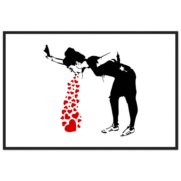Banksy Lovesick Girl Throwing Up Hearts Artwork Poster - Matte / 24 x 36″ (60 90cm) Black