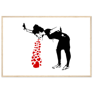 Banksy Lovesick Girl Throwing Up Hearts Artwork Poster - Matte / 24 x 36″ (60 x 90cm) / Wood - Poster
