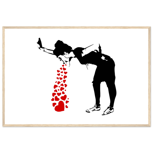 Banksy Lovesick Girl Throwing Up Hearts Artwork Poster - Matte / 24 x 36″ (60 90cm) Wood