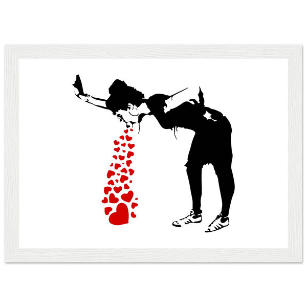 Banksy Lovesick Girl Throwing Up Hearts Artwork Poster - Matte / 8 x 12″ (21 x 29.7cm) / White - Poster