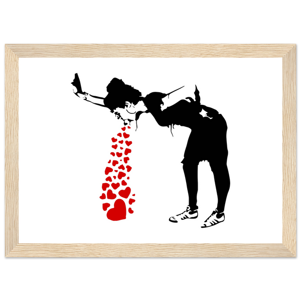 Banksy Lovesick Girl Throwing Up Hearts Artwork Poster - Matte / 8 x 12″ (21 29.7cm) Wood