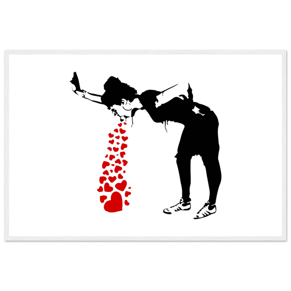 Banksy Lovesick Girl Throwing Up Hearts Artwork Poster - Matte / 24 x 36″ (60 90cm) White