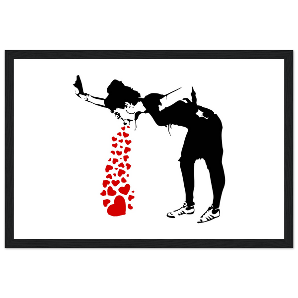 Banksy Lovesick Girl Throwing Up Hearts Artwork Poster - Matte / 12 x 18″ (30 45cm) Black