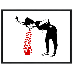 Banksy Lovesick Girl Throwing Up Hearts Artwork Poster - Matte / 18 x 24″ (45 x 60cm) / Black - Poster