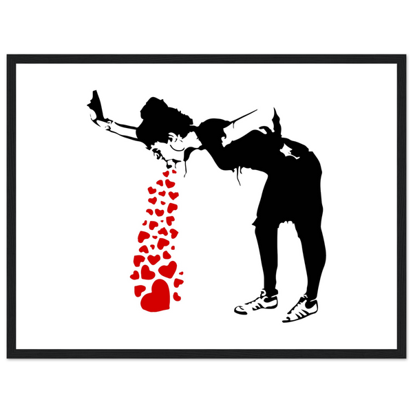 Banksy Lovesick Girl Throwing Up Hearts Artwork Poster - Matte / 18 x 24″ (45 x 60cm) / Black - Poster