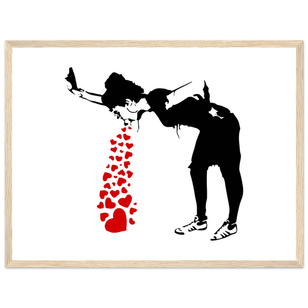 Banksy Lovesick Girl Throwing Up Hearts Artwork Poster - Matte / 18 x 24″ (45 60cm) Wood