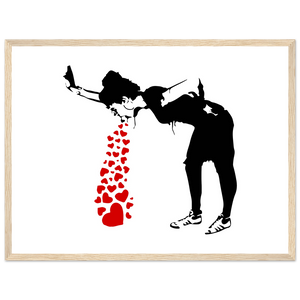 Banksy Lovesick Girl Throwing Up Hearts Artwork Poster - Matte / 18 x 24″ (45 x 60cm) / Wood - Poster