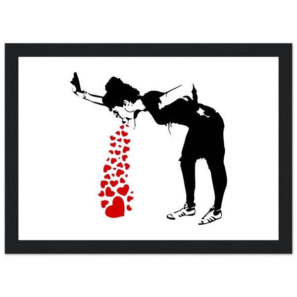 Banksy Lovesick Girl Throwing Up Hearts Artwork Poster - Matte / 8 x 12″ (21 29.7cm) Black