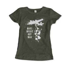 Banksy Make Music Not War Street Art T-Shirt - Women (Fitted) / Military Green / S - T-Shirt