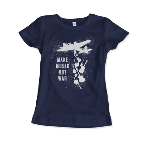 Banksy Make Music Not War Street Art T-Shirt - Women (Fitted) / Navy / S - T-Shirt