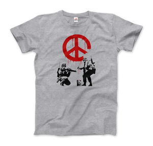 Banksy - Soldiers Painting Peace Symbol 2006 Artwork T - Shirt - Men (Unisex) / Heather Grey / S - T - Shirt