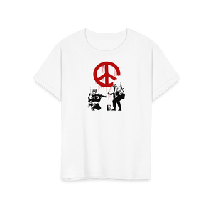 Banksy - Soldiers Painting Peace Symbol 2006 Artwork T - Shirt - Youth / White / S - T - Shirt