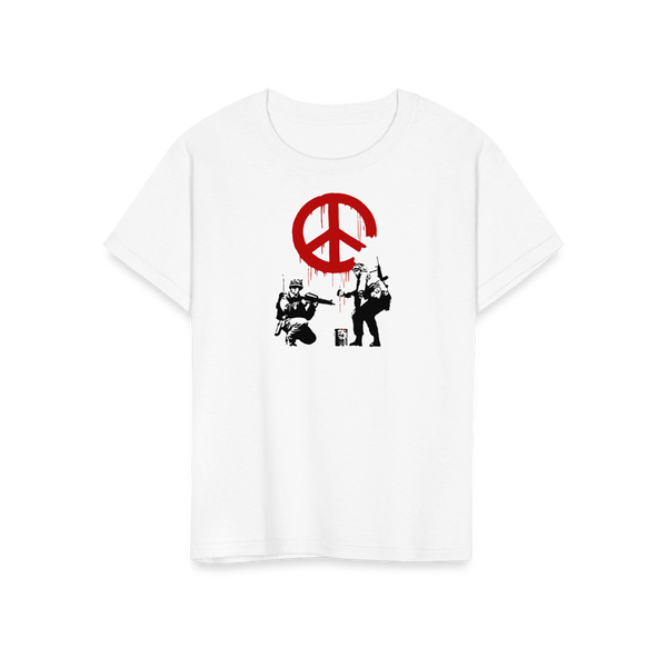 Banksy - Soldiers Painting Peace Symbol 2006 Artwork T - Shirt - Youth / White / S - T - Shirt