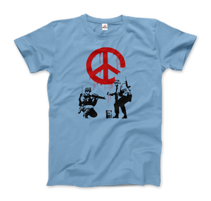 Banksy - Soldiers Painting Peace Symbol 2006 Artwork T - Shirt - Men (Unisex) / Light Blue / S - T - Shirt