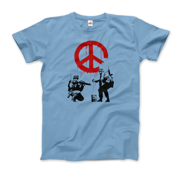 Banksy - Soldiers Painting Peace Symbol 2006 Artwork T - Shirt - Men (Unisex) / Light Blue / S - T - Shirt