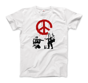 Banksy - Soldiers Painting Peace Symbol 2006 Artwork T - Shirt - Men (Unisex) / White / S - T - Shirt