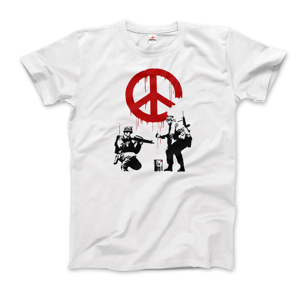 Banksy - Soldiers Painting Peace Symbol 2006 Artwork T - Shirt - Men (Unisex) / White / S - T - Shirt