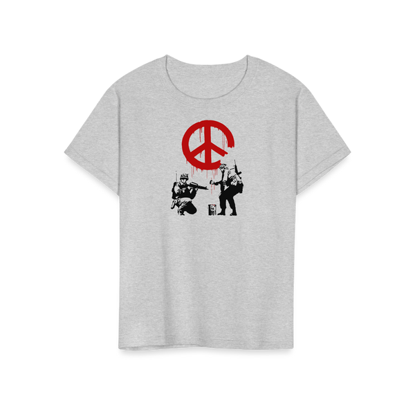 Banksy - Soldiers Painting Peace Symbol 2006 Artwork T - Shirt - Youth / Light blue / S - T - Shirt