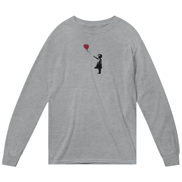 Banksy The Girl with a Red Balloon Artwork Long Sleeve Shirt - Heather Grey / Small - Long Sleeve Shirt