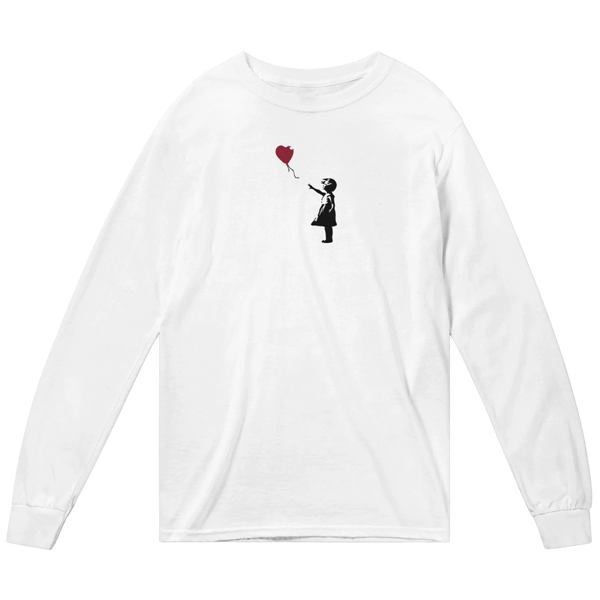 Banksy The Girl with a Red Balloon Artwork Long Sleeve Shirt - White / Small - Long Sleeve Shirt