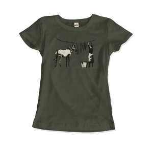 Banksy Zebra Stripes Artwork T-Shirt - Women (Fitted) / Military Green / S - T-Shirt