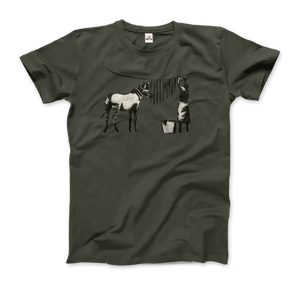 Banksy Zebra Stripes Artwork T-Shirt - Men (Unisex) / Military Green / S - T-Shirt