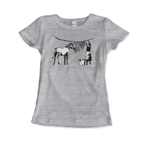 Banksy Zebra Stripes Artwork T-Shirt - Women (Fitted) / Heather Grey / S - T-Shirt