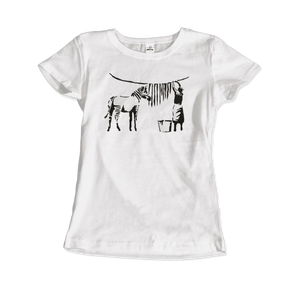 Banksy Zebra Stripes Artwork T-Shirt - Women (Fitted) / White / S - T-Shirt