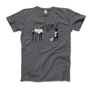 Banksy Zebra Stripes Artwork T-Shirt - Men (Unisex) / Charcoal / S - T-Shirt