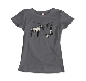 Banksy Zebra Stripes Artwork T-Shirt - Women (Fitted) / Charcoal / S - T-Shirt