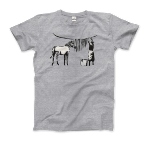 Banksy Zebra Stripes Artwork T-Shirt - Men (Unisex) / Heather Grey / S - T-Shirt