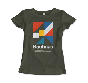 Bauhaus Modern Geometry - Walter Gropius Artwork T-shirt - Women (fitted) / Military Green / s - T-shirt