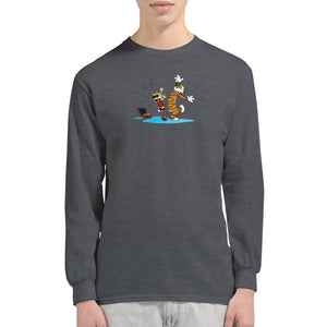 Calvin and Hobbes Dancing with Record Player Long Sleeve Shirt - Long Sleeve Shirt