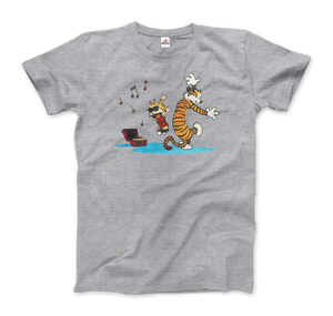Calvin and Hobbes Dancing with Record Player T-shirt - Men (unisex) / Heather Grey / s - T-shirt
