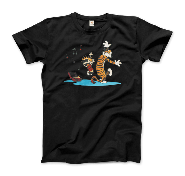 Calvin and Hobbes Dancing with Record Player T-Shirt - Men / Black / Small by Art-O-Rama