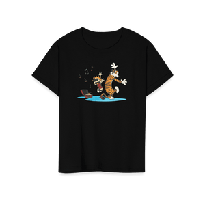 Calvin and Hobbes Dancing with Record Player T-Shirt - Youth / Black / S - T-Shirt