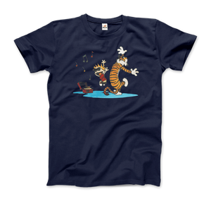 Calvin and Hobbes Dancing with Record Player T-Shirt