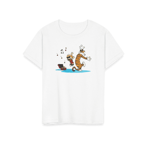 Calvin and Hobbes Dancing with Record Player T-Shirt