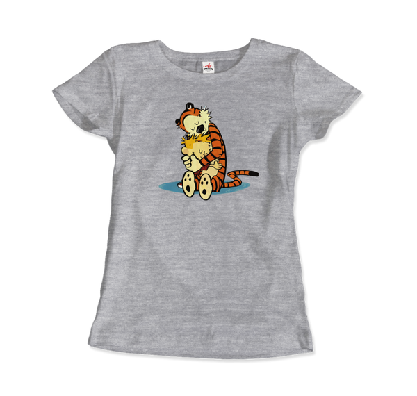 Calvin and Hobbes Hugging T-Shirt - Women / Heather Grey / Small by Art-O-Rama