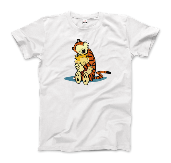 Calvin and Hobbes Hugging T-Shirt - Men / White / Small by Art-O-Rama