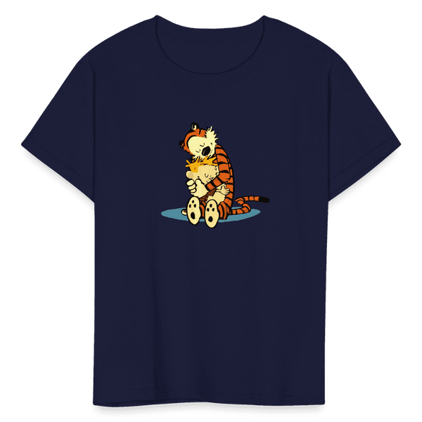 Calvin and Hobbes Hugging T-Shirt - Youth / Navy / S - T-Shirt
