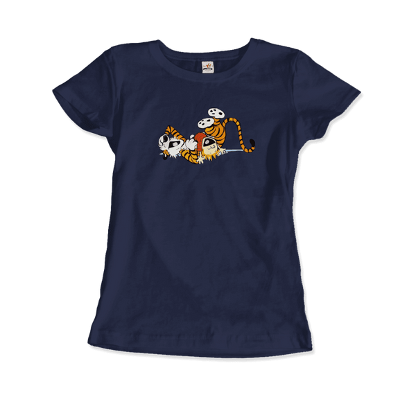 Calvin and Hobbes Laughing on the Floor T-Shirt - Women / Navy / S - T-Shirt