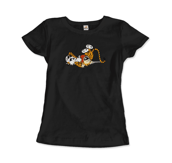 Calvin and Hobbes Laughing on the Floor T-Shirt - Women / Black / S - T-Shirt