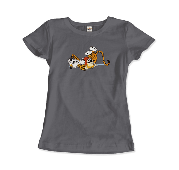 Calvin and Hobbes Laughing on the Floor T-Shirt - Women / Charcoal / S - T-Shirt