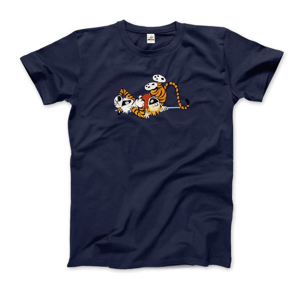 Calvin and Hobbes Laughing on the Floor T-Shirt - Men / Navy / S - T-Shirt