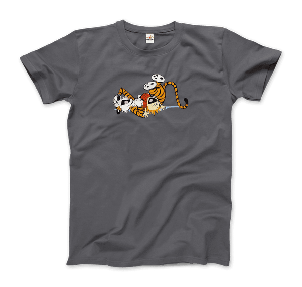 Calvin and Hobbes Laughing on the Floor T-Shirt - Men / Charcoal / S - T-Shirt