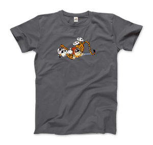 Calvin and Hobbes Laughing on the Floor T-Shirt - Men / Charcoal / S - T-Shirt