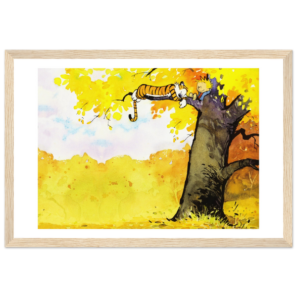 Calvin and Hobbes Resting on a Tree Poster - Matte / 12 x 18″ (30 45cm) Wood