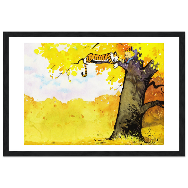 Calvin and Hobbes Resting on a Tree Poster - Matte / 12 x 18″ (30 45cm) Black