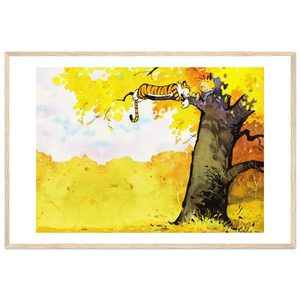 Calvin and Hobbes Resting on a Tree Poster - Matte / 24 x 36″ (60 90cm) Wood
